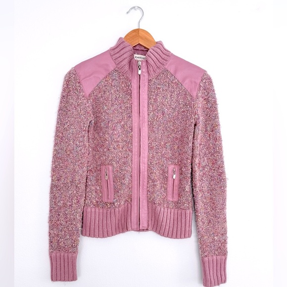 Desigual Jackets & Blazers - Vintage Y2K Bebe Pink Knit and Leather Zip Front Jacket